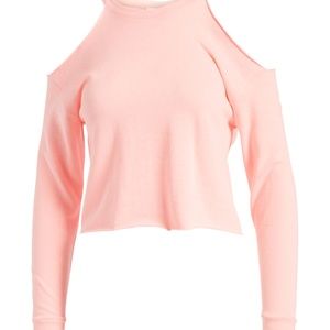 Pink stretchy & crop top cold shoulder sweater